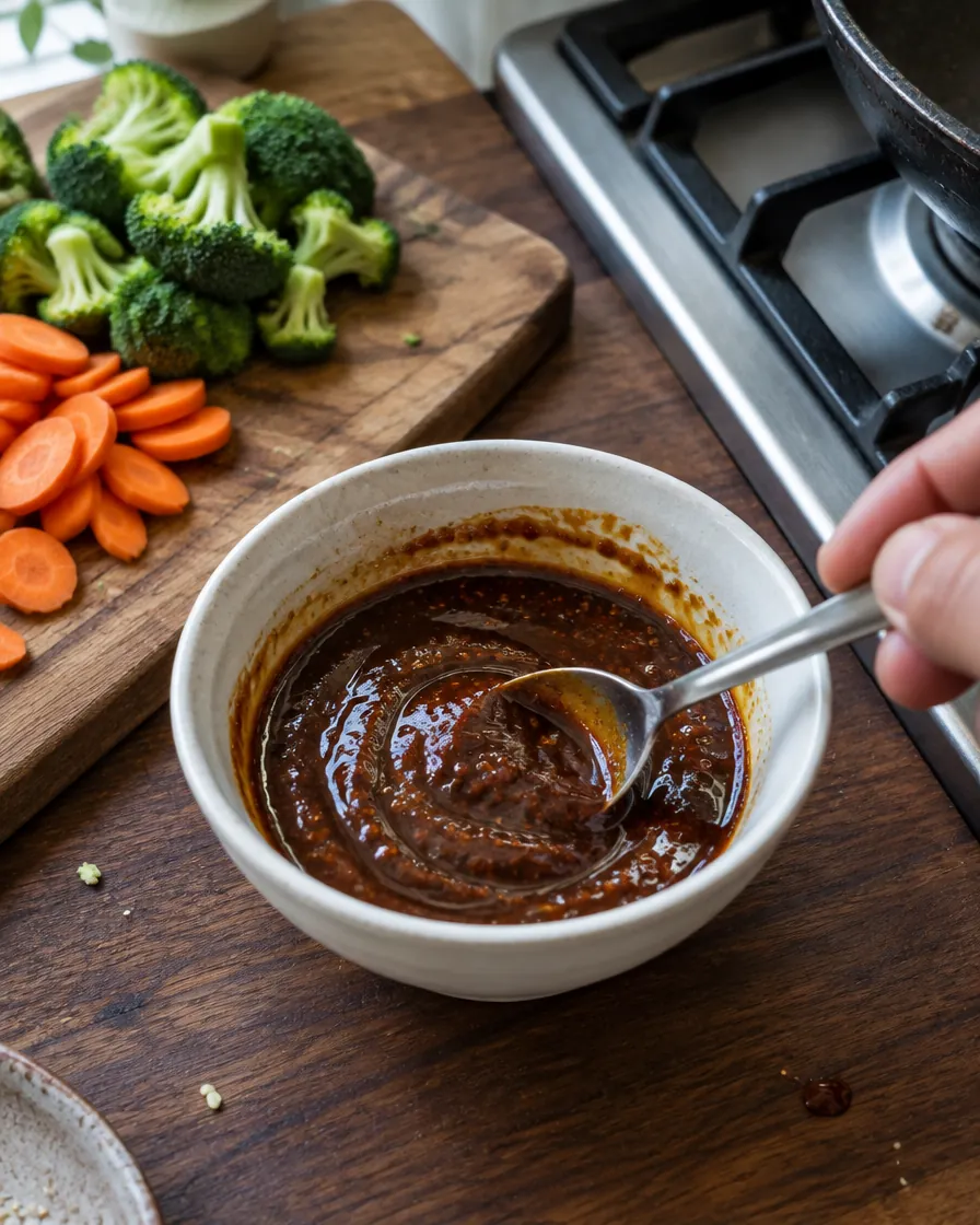 Step 2: While it heats, stir the stock sauce ingredients together in