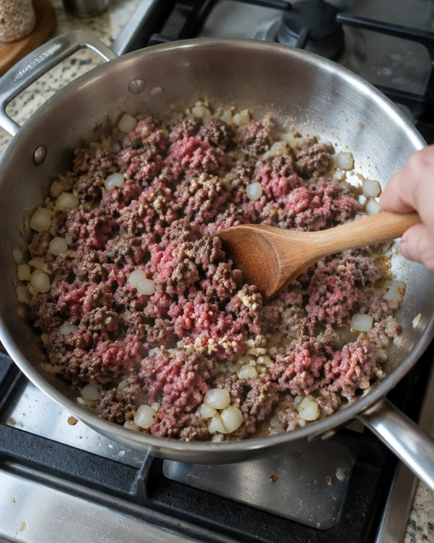 Step 2: Crank the heat up to high, add the beef, and cook it, breaki