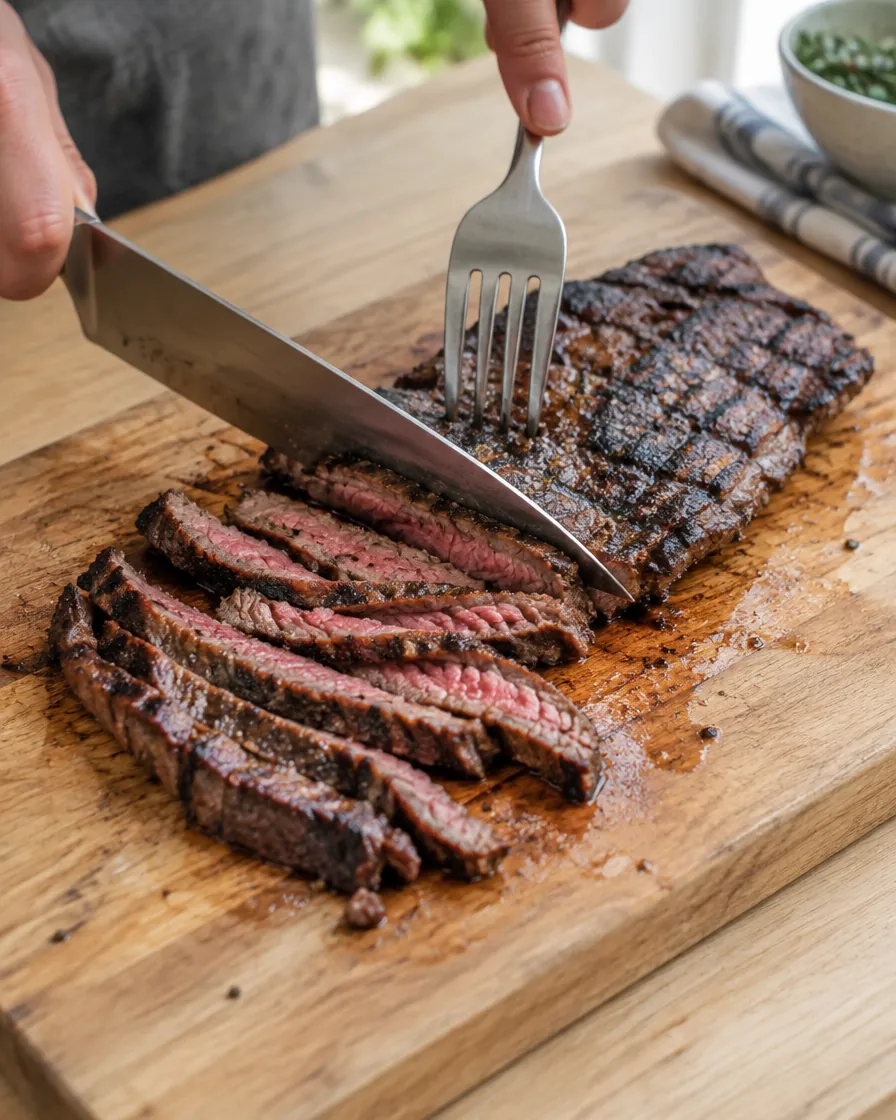 Step 6: Cut the steak across the grain into slices about 0.5 cm (0.2