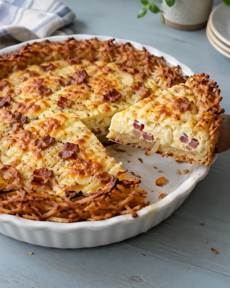Bacon and Cheese Quiche in a Crispy Potato Crust