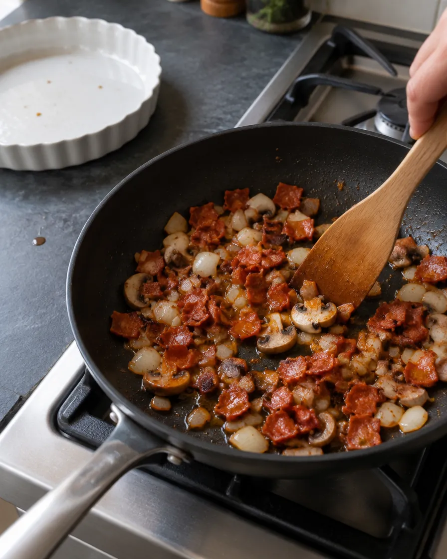 Step 3: Add the onion and cook for about 1 minute, then add the mush