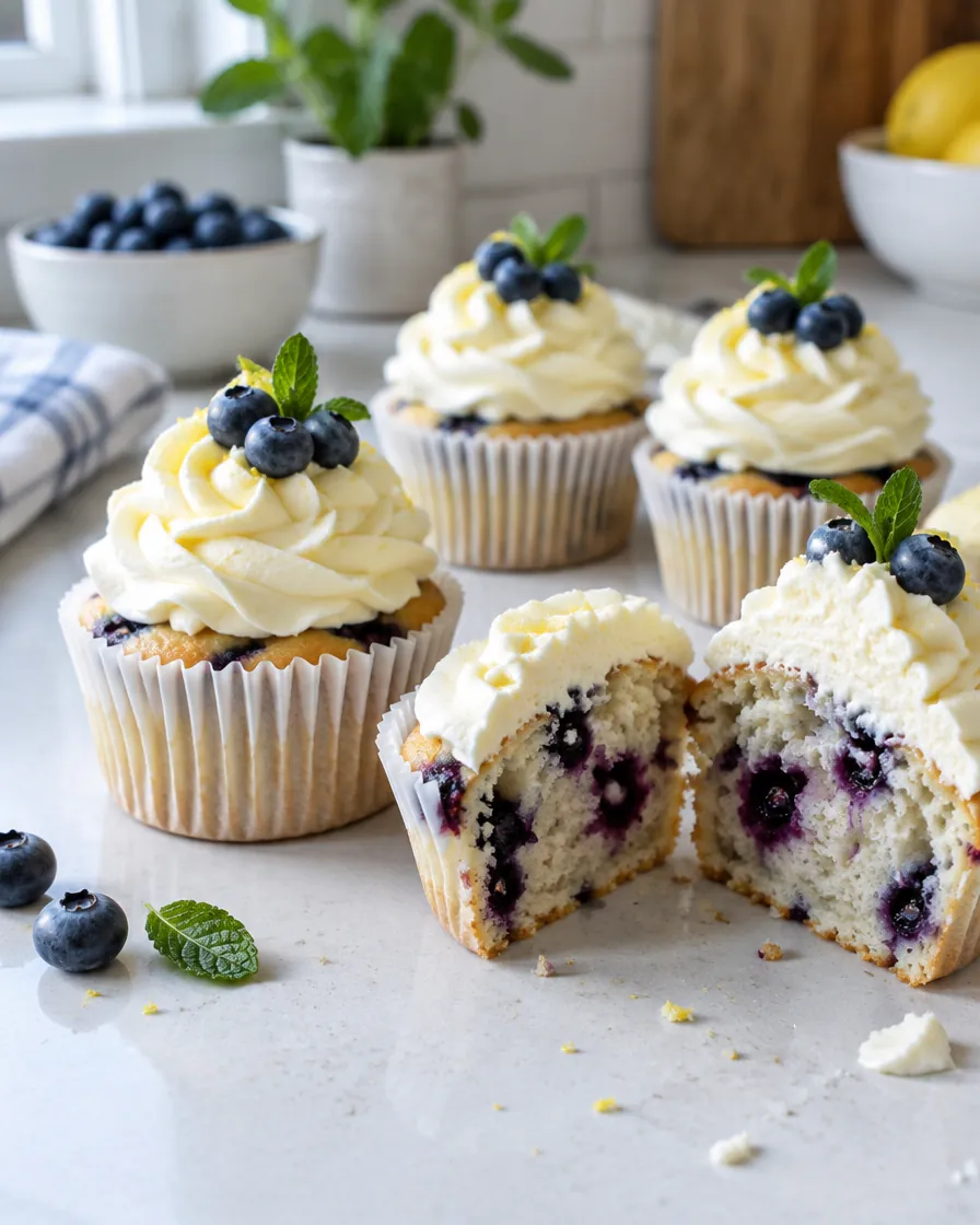 Blueberry Vanilla Cupcakes with Whipped Lemon Cream Cheese Frosting