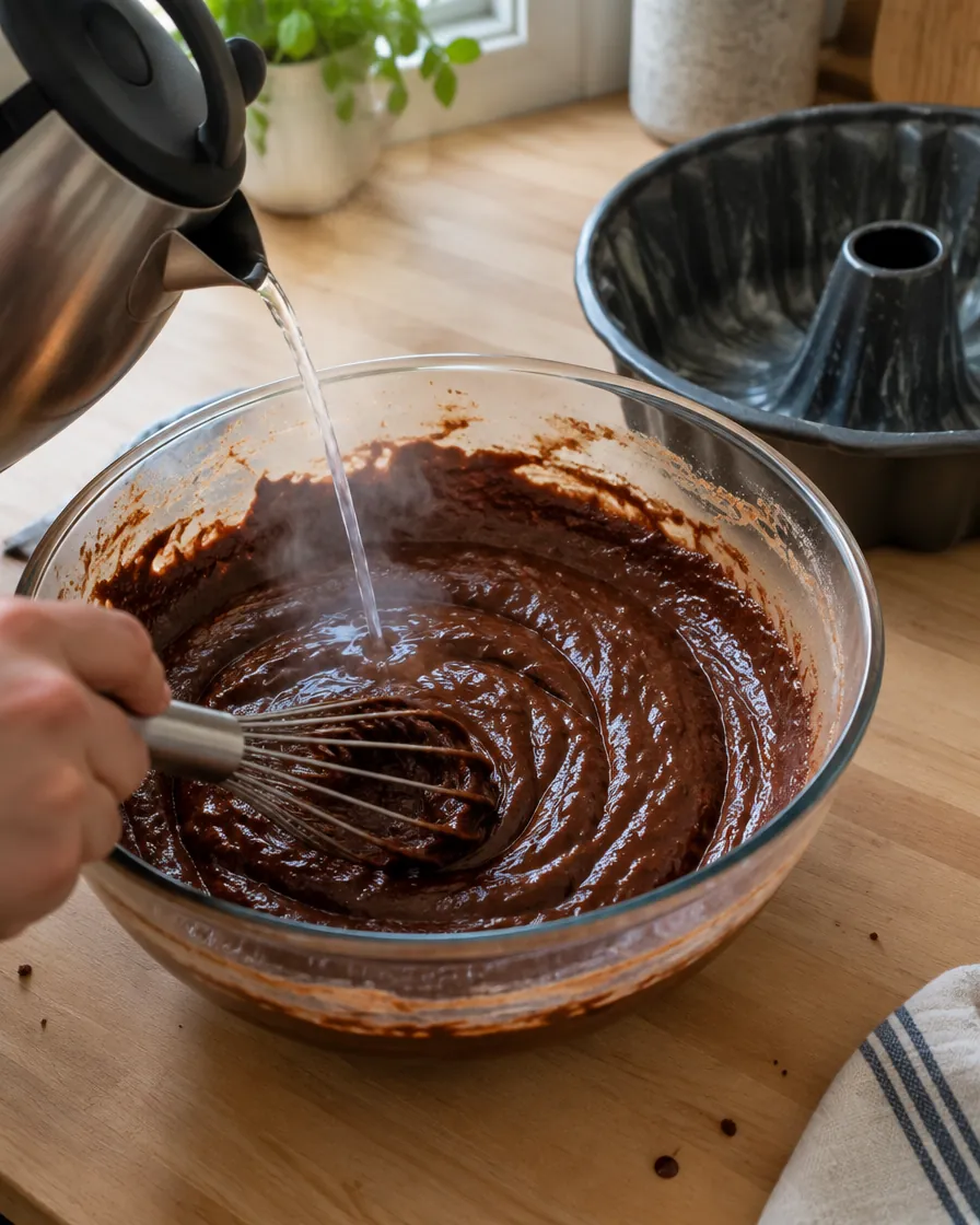 Step 2: In a large bowl, whisk together the flour, cocoa, sugar, bak