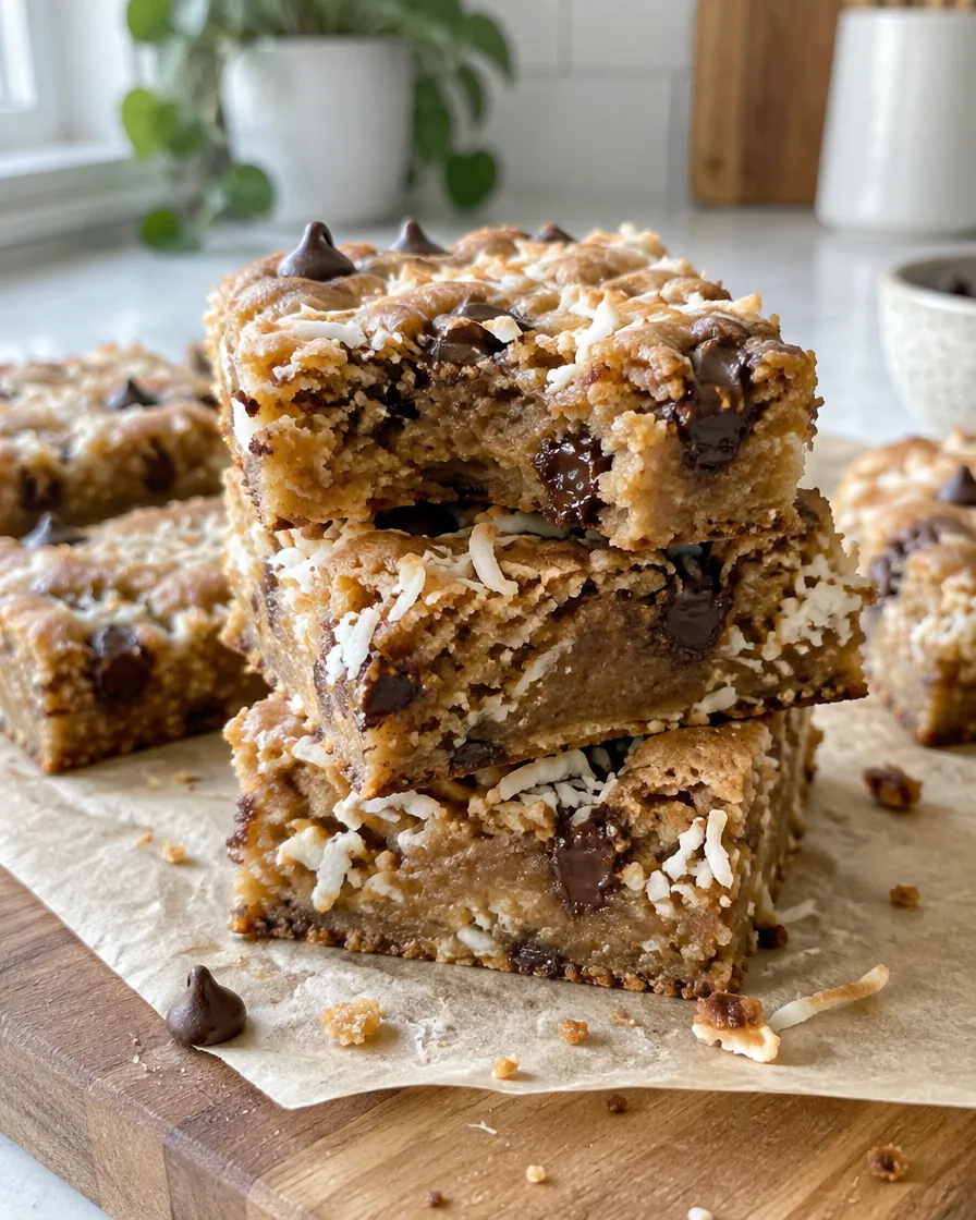 Chewy Brown Sugar Blondies with Coconut and Dark Chocolate