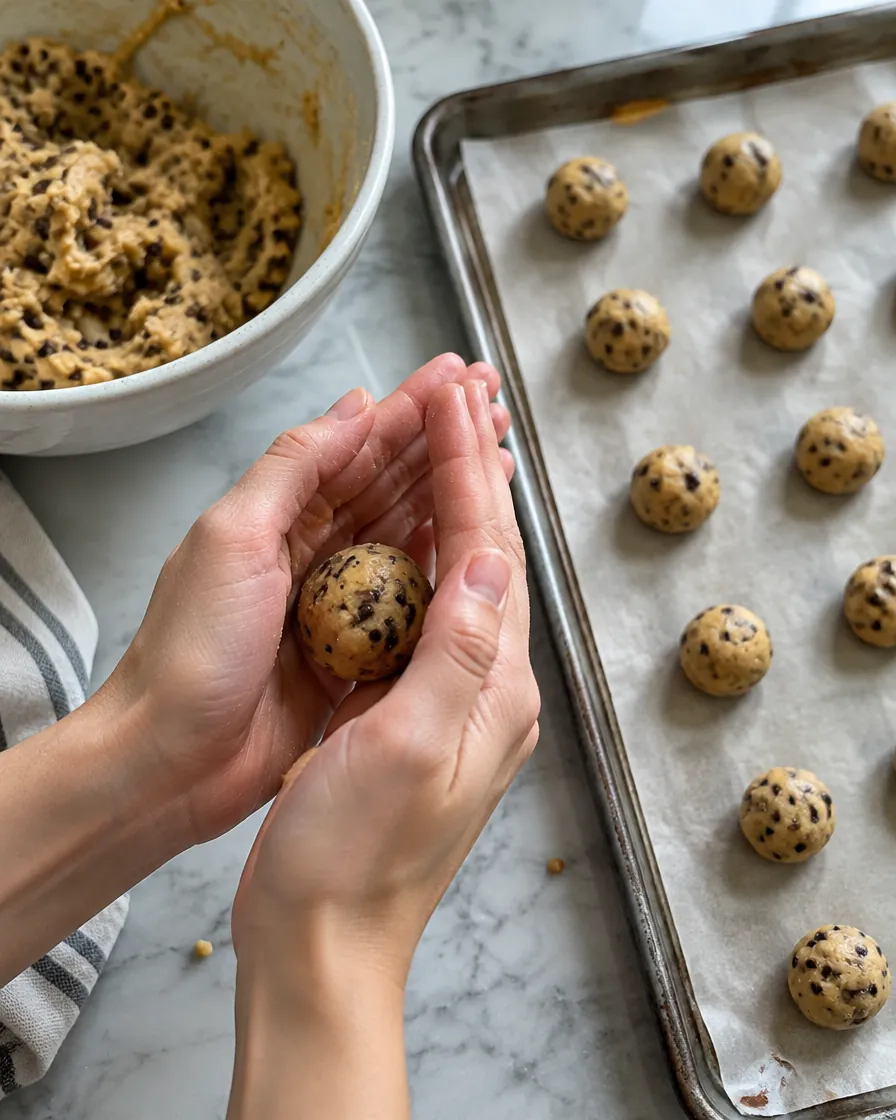 Step 3: Roll into balls of about 1 Tbsp each and set them on a bakin