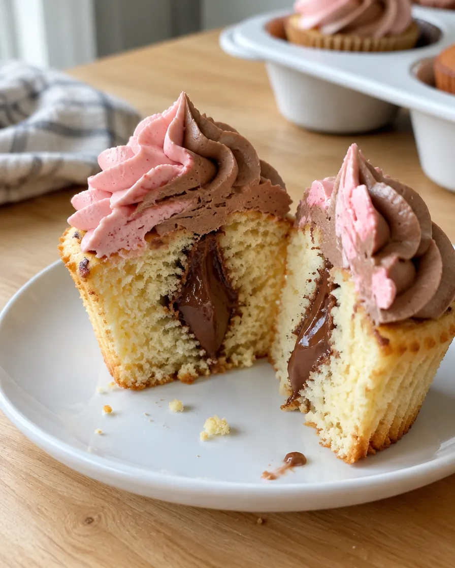 Cut cupcake showing hazelnut filling