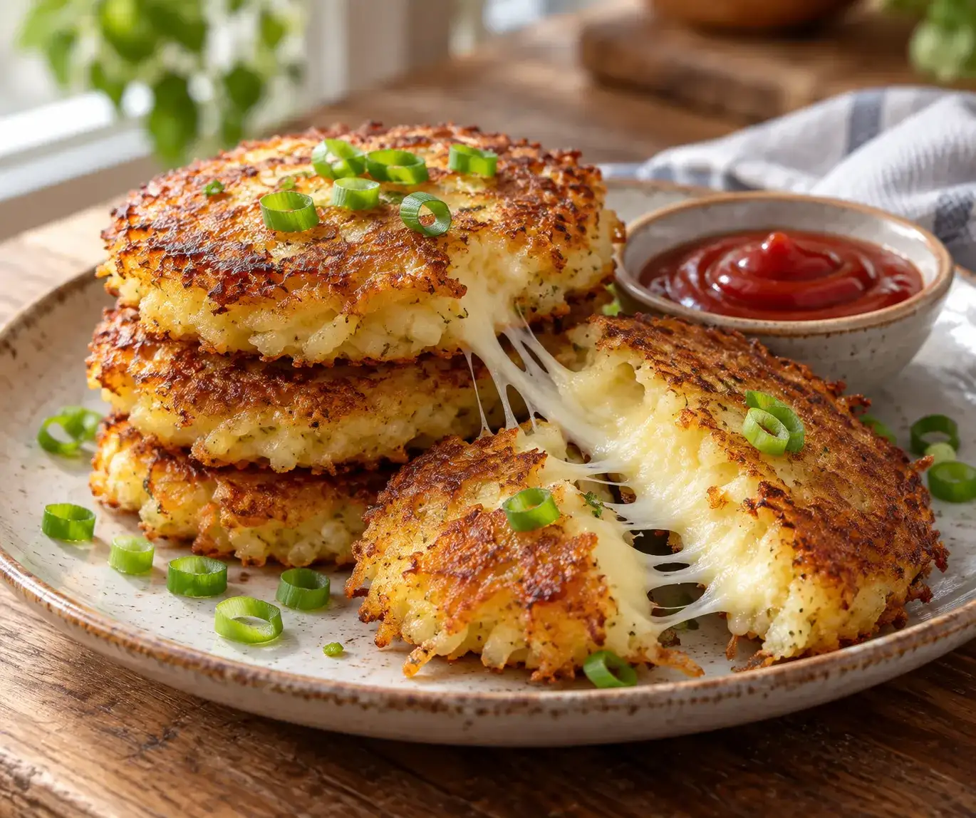 Crispy Potato Cheese Pancakes with Melty Centers