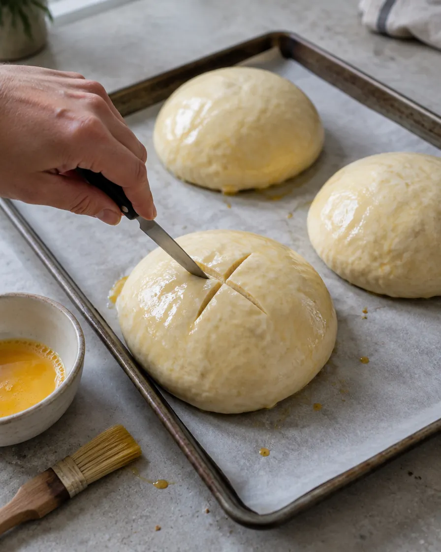 Step 8: Heat the oven to 400°F (204°C). Brush the balls with egg was