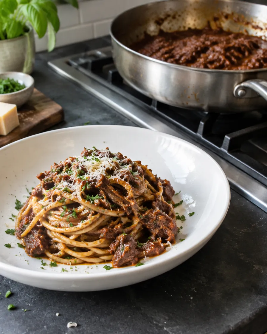 Fifteen-Minute Leftover Beef Cheek Ragu Spaghetti