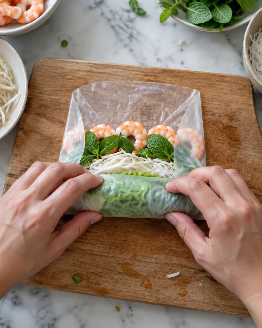 Step 11: Fold the left and right sides inward, then roll up firmly fr