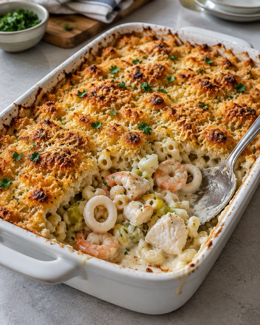 Golden-Topped Creamy Seafood Pasta Gratin
