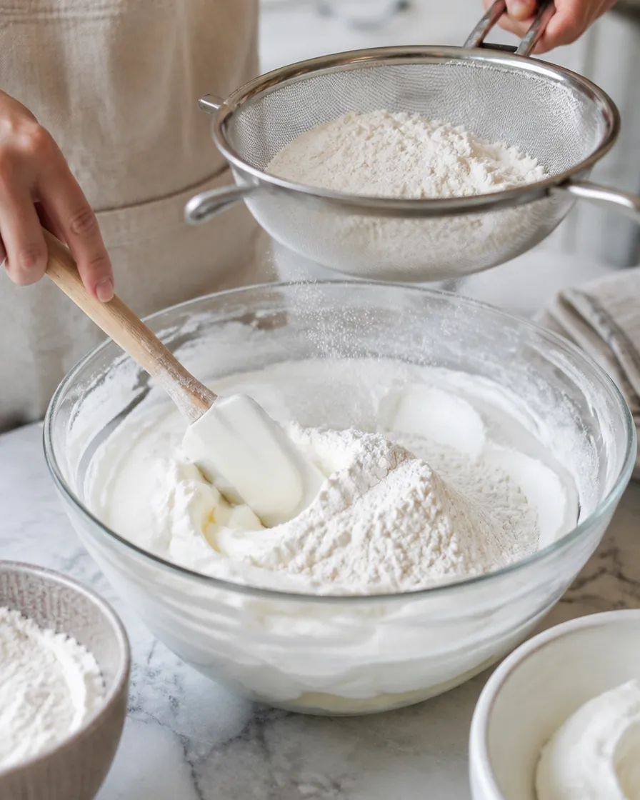 Step 4: Sift the flour mixture over the whites through a fine-mesh s