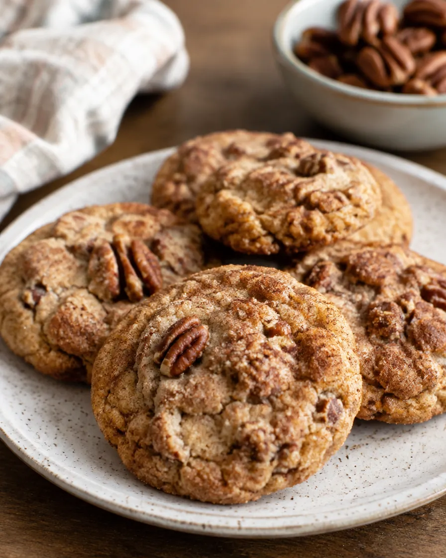 Close-up of maple pecan cinnamon-sugar cookies