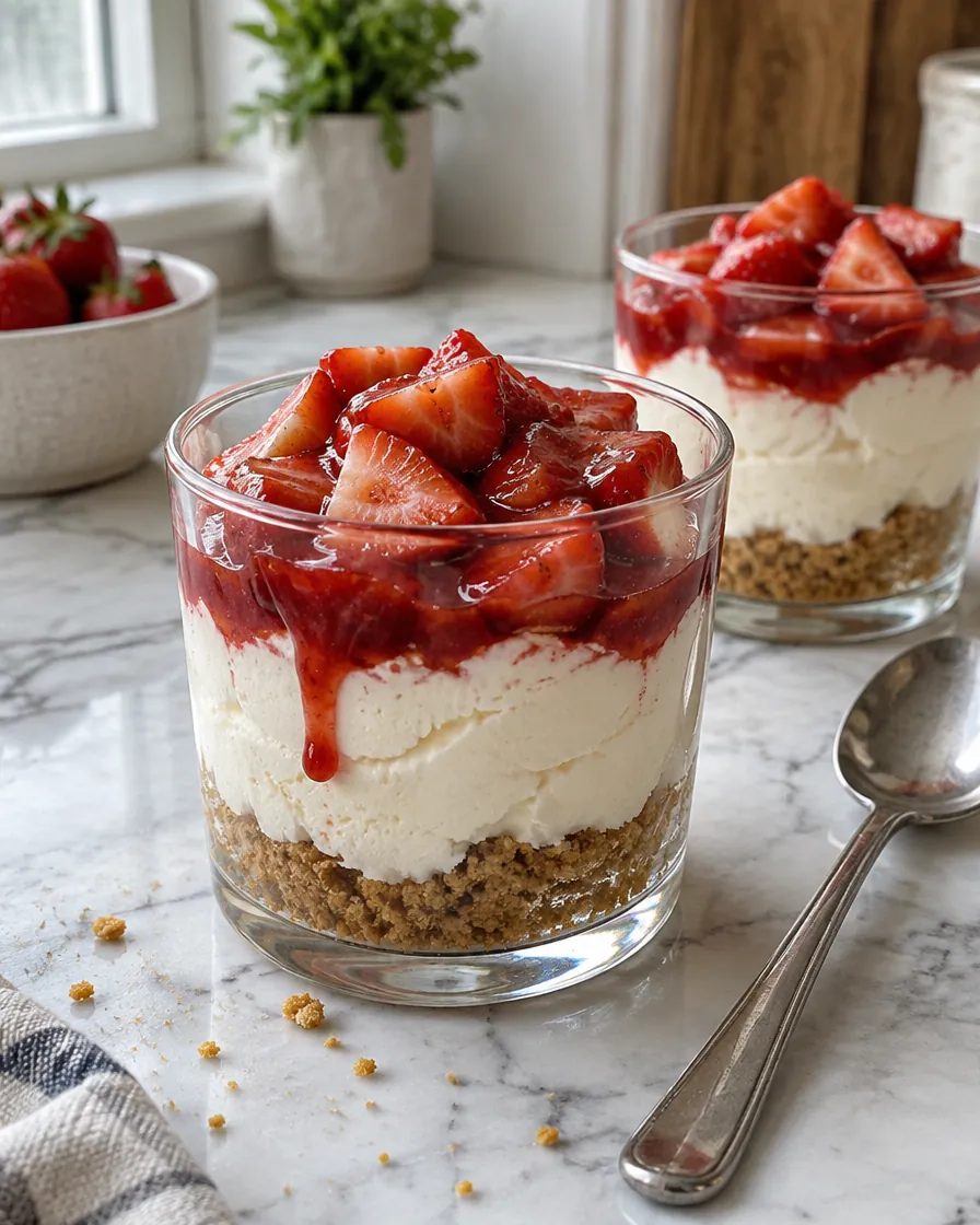 No-Bake Strawberry Caramel Cheesecake Cups