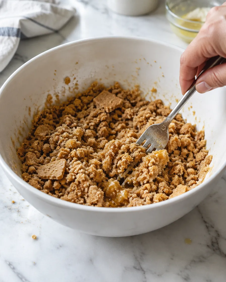 Step 6: For the crumble, mix the crushed crackers, brown sugar and m