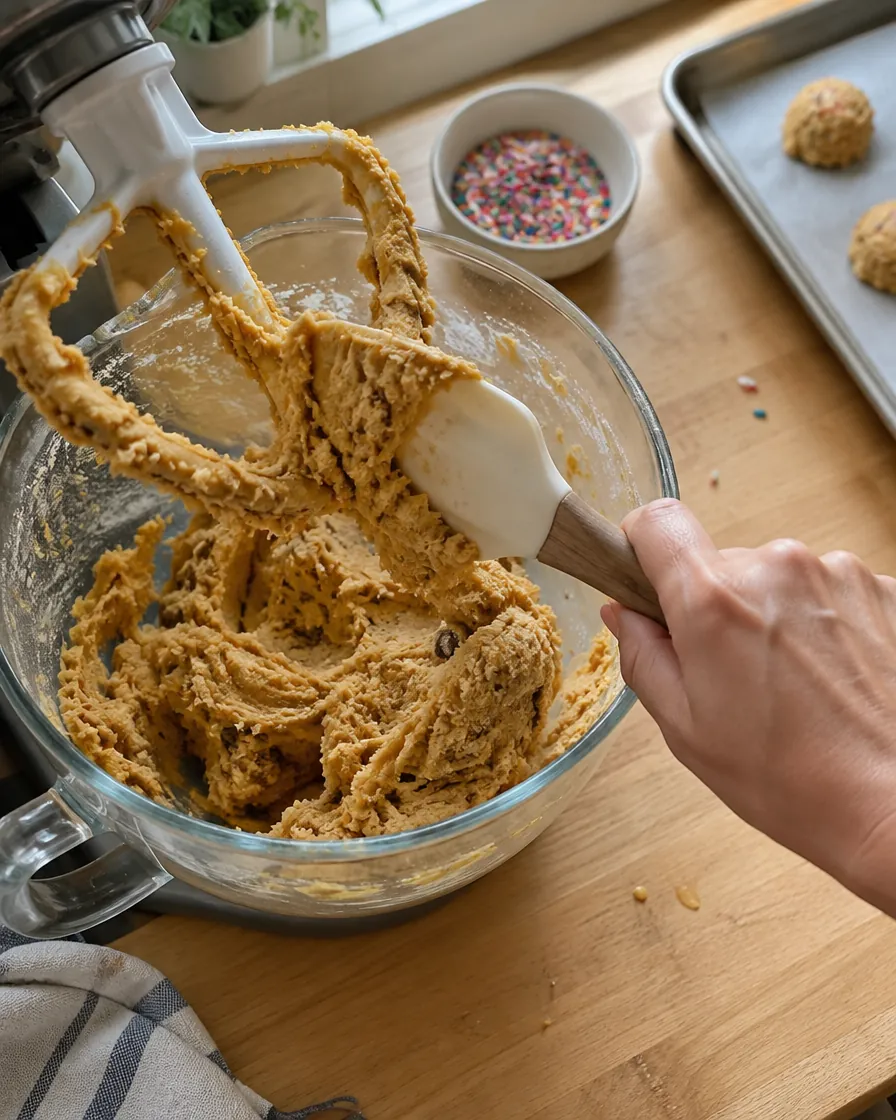Step 4: Add the dry ingredients and mix on low, gradually raising th