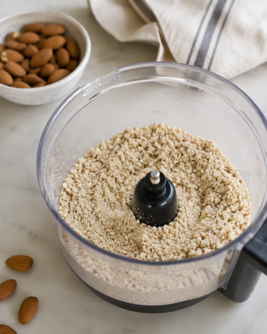 Finely ground almonds in a food processor