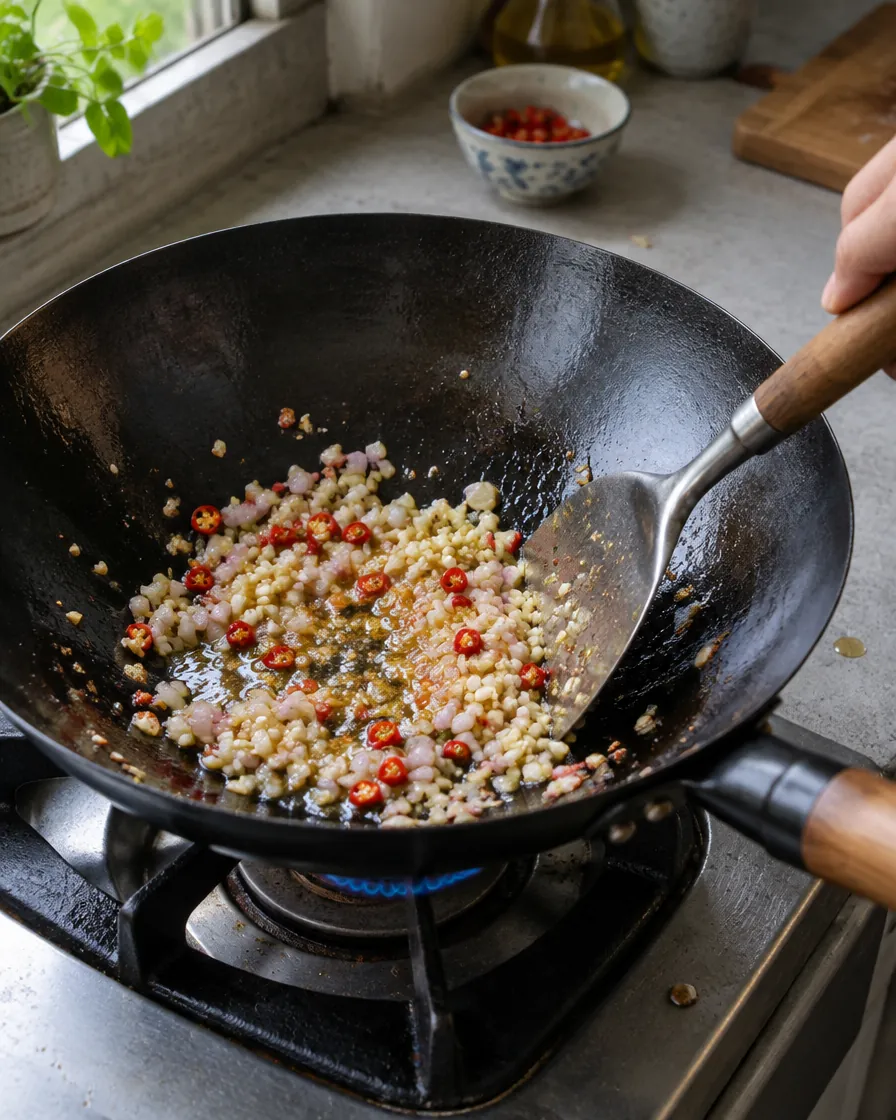 Step 3: Add the onion and cook for 1 minute.