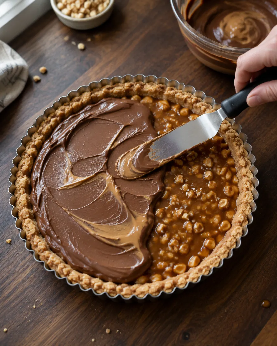 Step 4: Topping: melt the chocolate with the peanut butter over a do