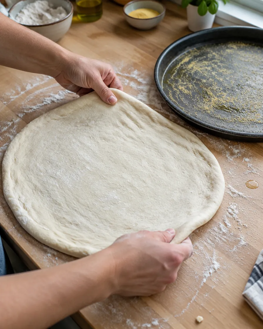 Step 3: Punch down the dough. On a lightly floured surface, flatten