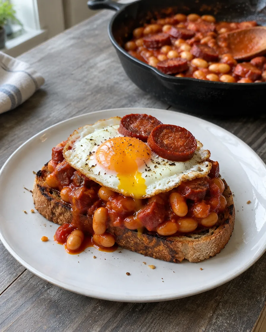 Smoky Chorizo White Beans on Toast with Fried Egg