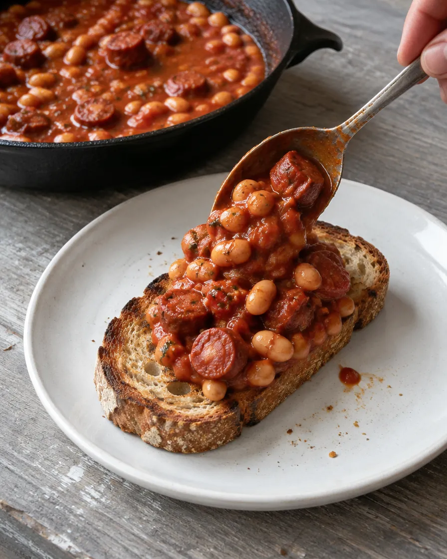 Step 7: Spoon the beans over the toasted sourdough and top each serv