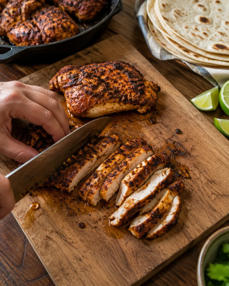 Step 5: Slice into strips and serve in tortillas with your chosen fi