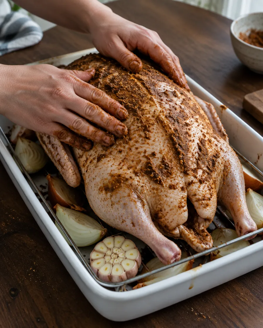 Step 5: Massage the rub over the skin (not inside the cavity), conce