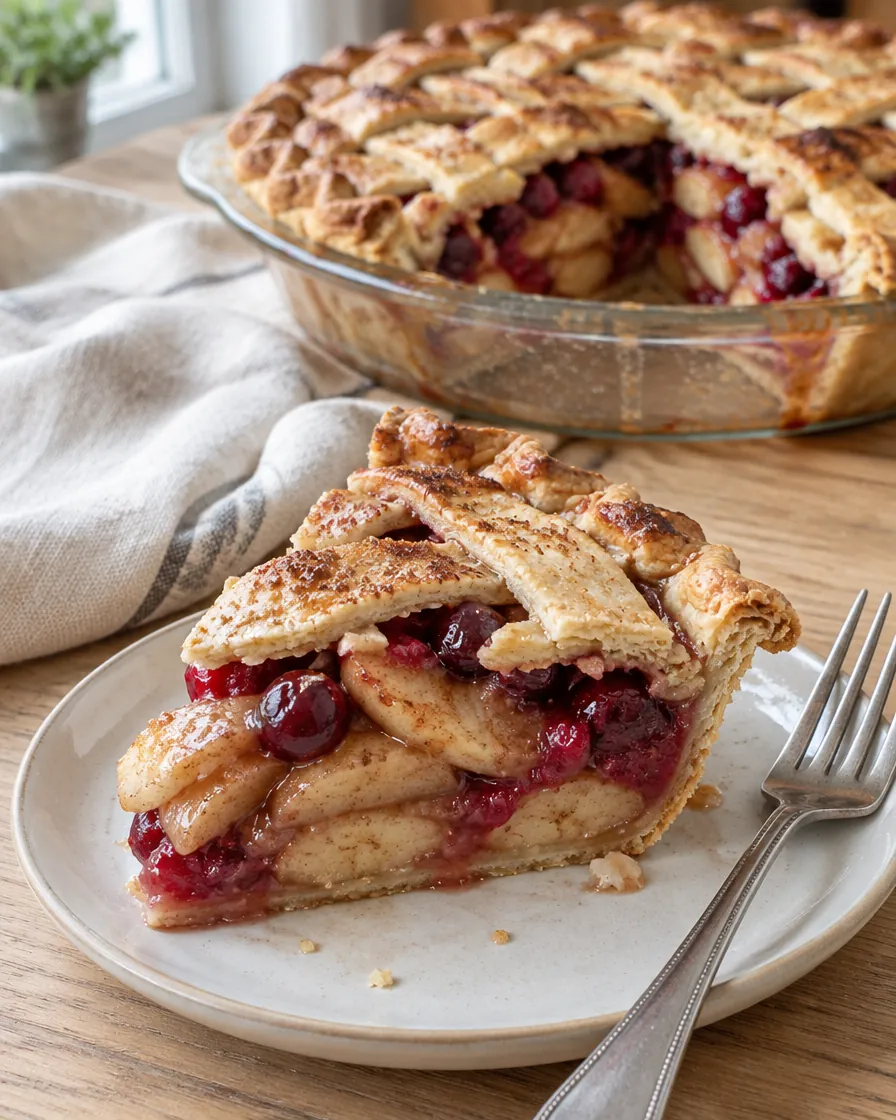 Slice showing apple and cranberry filling