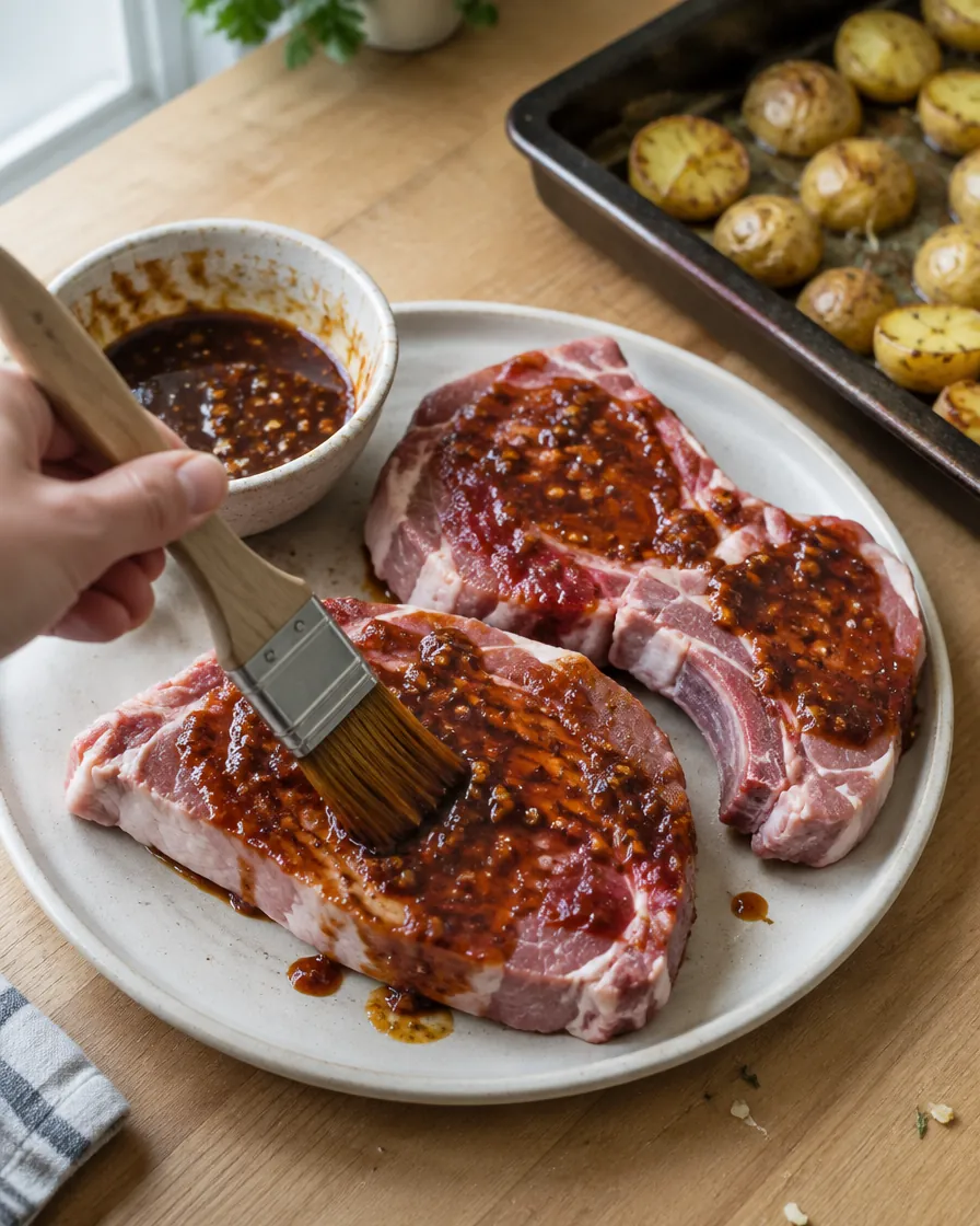 Step 5: Brush the glaze over both sides of the pork, keeping some ba