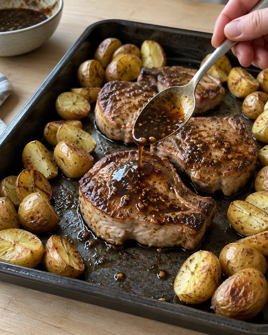 Step 9: Turn the chops over, spoon over the reserved glaze (dabbing 
