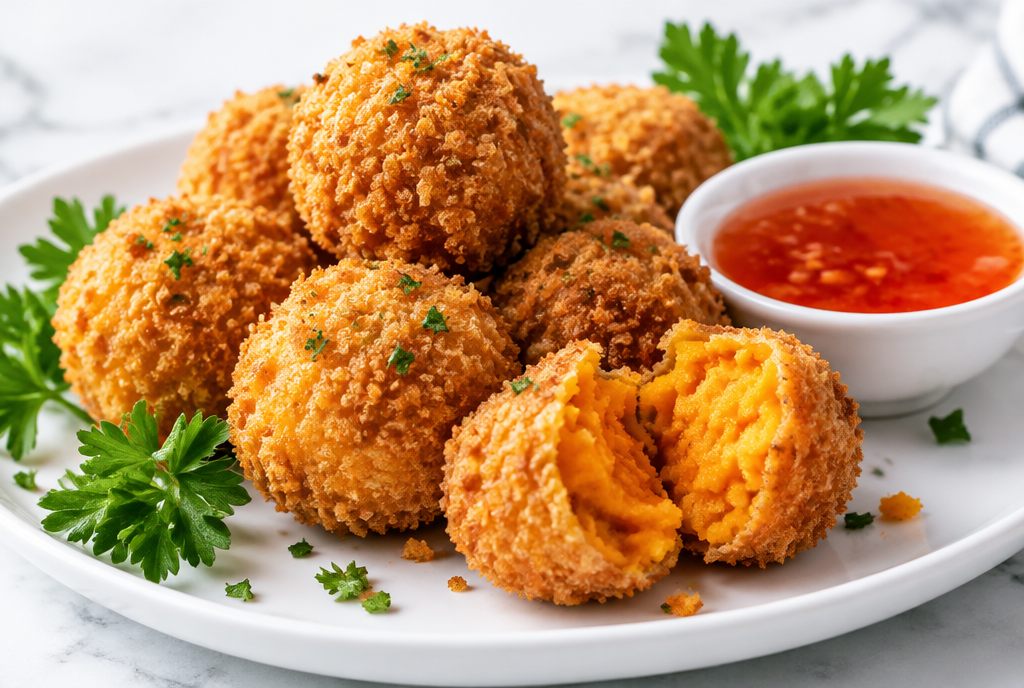 Crispy Sweet Potato Balls with Sweet Chili Sauce