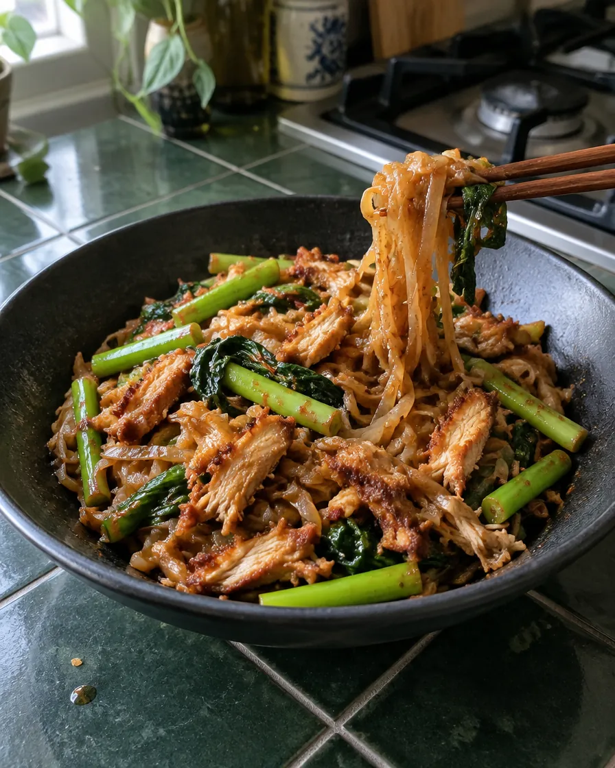 Ten-Minute Crispy Shredded Chicken Rice Noodle Stir-Fry