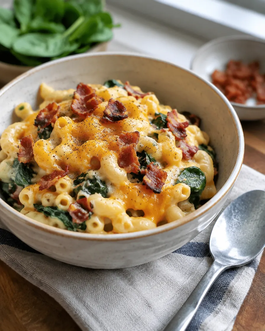 Bowl of three-cheese bacon mac and cheese