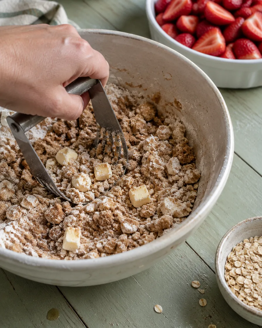 Step 3: For the topping, whisk the flour, brown sugar, cinnamon and