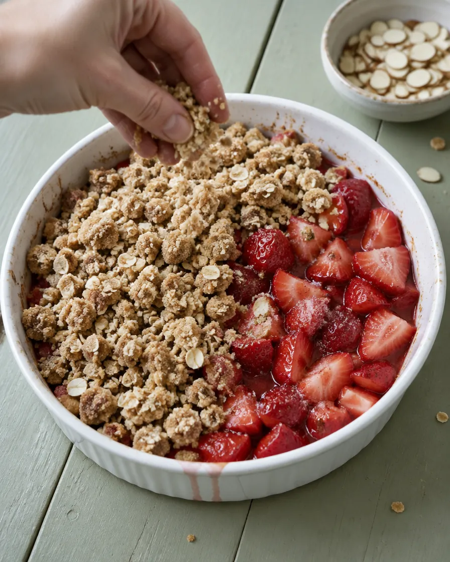 Scattering streusel over the fruit
